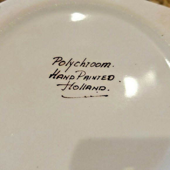 Polychroom Hand Painted Holland Hexagon Floral Glazed Dish Bowl Contaner - Picture 5 of 7